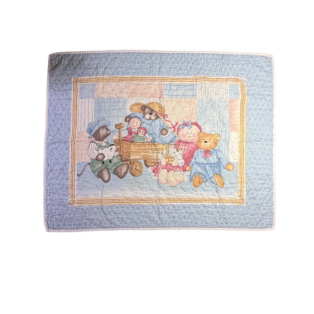 Vintage Baby‎ Quilt Teddy Bear Rabbit Doll Patchwork Nursery Blanket Decor